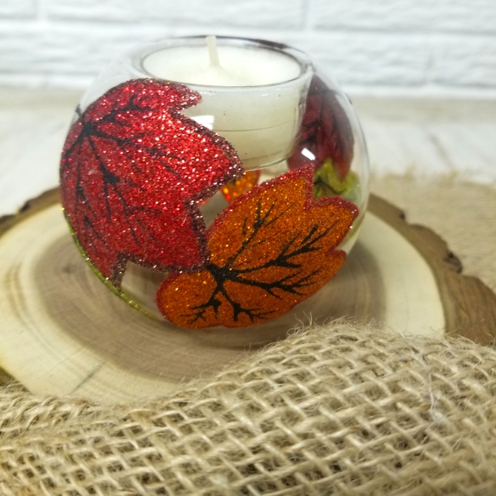 Sparkly Fall Leaves candle holder